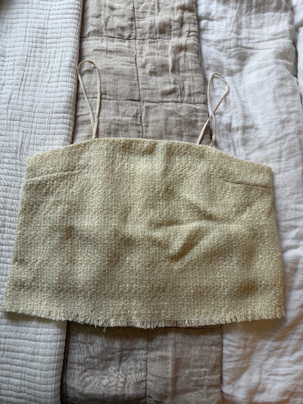 NWTs Bishop + Young Frayed Tweed Square Neck Cami Top, Size Large, Ivory